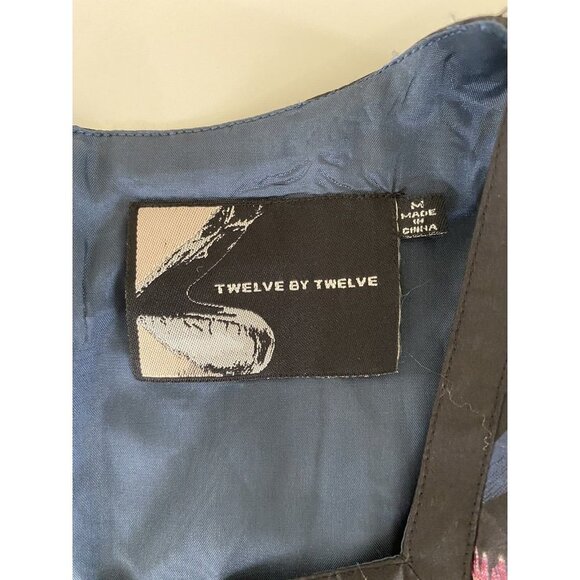 Twelve By Twelve 100% Silk Sleeveless Lined Dress M Red Blue Mod - Picture 8 of 12